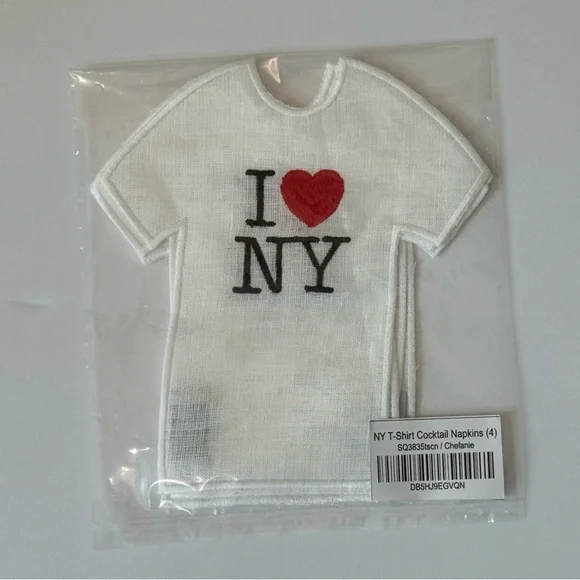 NWT I ❤️ NY T-Shirt Cocktail Napkins Set of 4 100% Linen by Chefanie - Picture 5 of 9